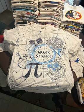 Vintage 90s Greek Science All Over Print T-Shirt 3XL